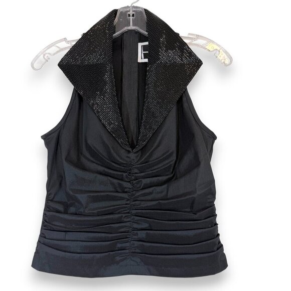 Tadashi Black Top Ruched Beaded Collar Sleeveless Evening Formal Y2K 90s Small - Picture 1 of 8